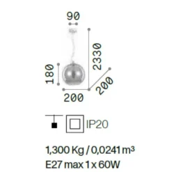 Lampade A Sospensione-Ideal Lux Nemo sp1 d20 lampada a sospensione vetro sfera ambra