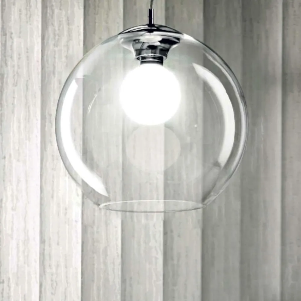 Lampadari Moderni-Ideal Lux Nemo sp1 d40 lampadario sfera in vetro trasparente