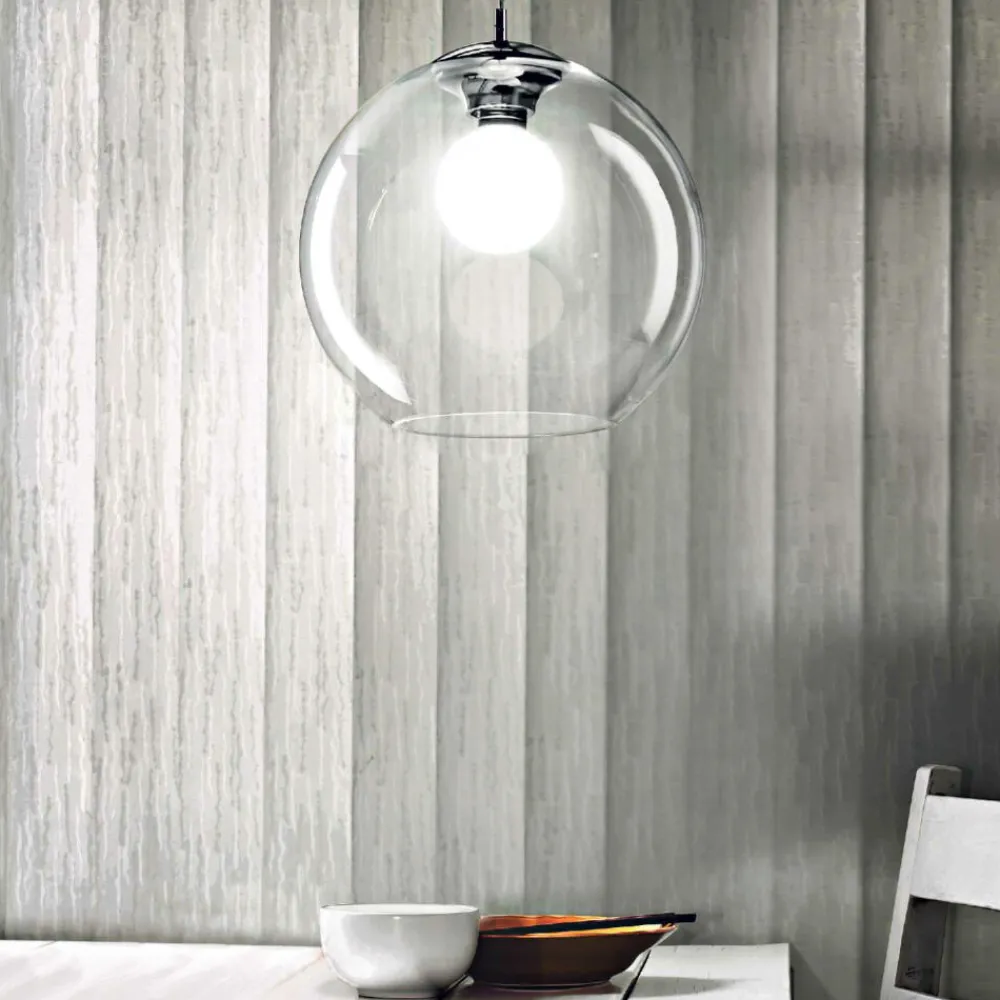 Lampadari Moderni-Ideal Lux Nemo sp1 d40 lampadario sfera in vetro trasparente