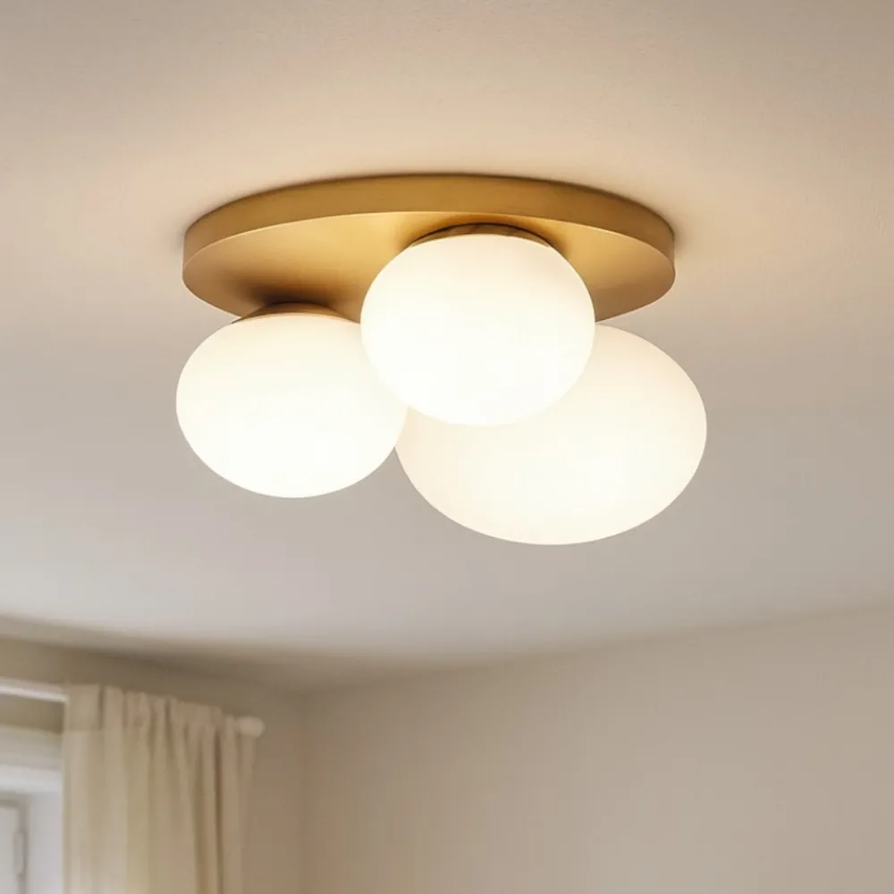 Plafoniere Moderne-Ideal Lux Ninfea pl3 plafoniera ottone 3 sfere vetro bianco per interni