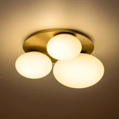 Plafoniere Moderne-Ideal Lux Ninfea pl3 plafoniera ottone 3 sfere vetro bianco per interni