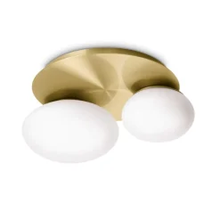 Plafoniere Moderne-Ideal Lux Ninfea pl2 plafoniera moderna due luci ottone vetro bianco per ingresso