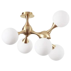 Plafoniere Moderne-Ideal Lux Nodi pl5 plafoniera moderna nodi ottone 5 sfere bianche