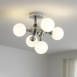 Plafoniere Moderne-Ideal Lux Nodi pl5 plafoniera moderna 5 luci design struttura dna cromo sfere bianche