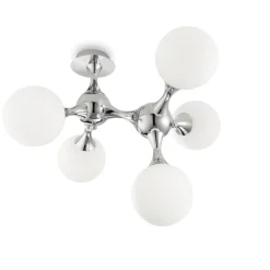Plafoniere Moderne-Ideal Lux Nodi pl5 plafoniera moderna 5 luci design struttura dna cromo sfere bianche