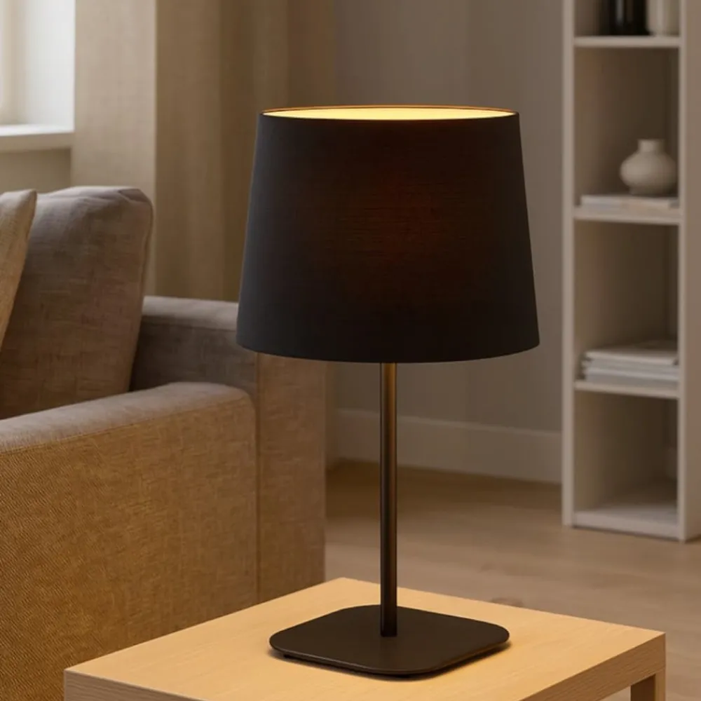 Lampade Da Tavolo-Ideal Lux Nordik tl1 lampada da tavolo nero e oro paralume tessuto