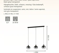 Lampadari Cucina-Eglo Oilella lampadario per cucina vetri trasparente nero