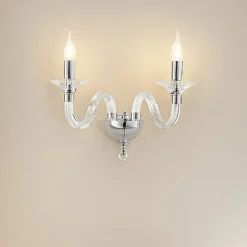 Applique Da Parete-Ondaluce ap gala applique classica due luci per soggiorno vetro dettagli cromo