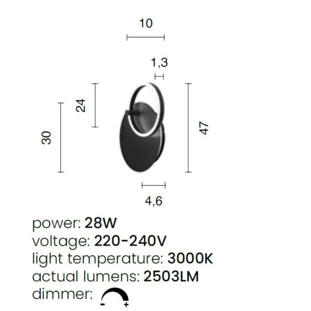 Applique Da Parete-Ondaluce applique da parete sabe nera orientabile led 28w 3000k dimmerabile