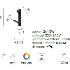 Applique Da Parete-Ondaluce applique da parete tortora teddy due luci led orientabili 3000k dimmerabile