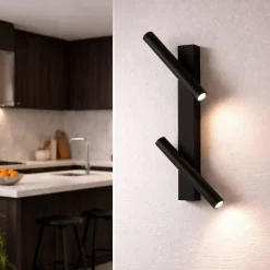 Applique Da Parete-Ondaluce applique nera teddy moderna due luci orientabili led 3000k dimmerabile