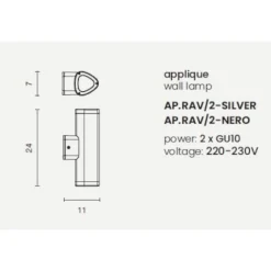 Applique Da Esterno-Ondaluce ap rav 2 applique da esterno grigio ip54