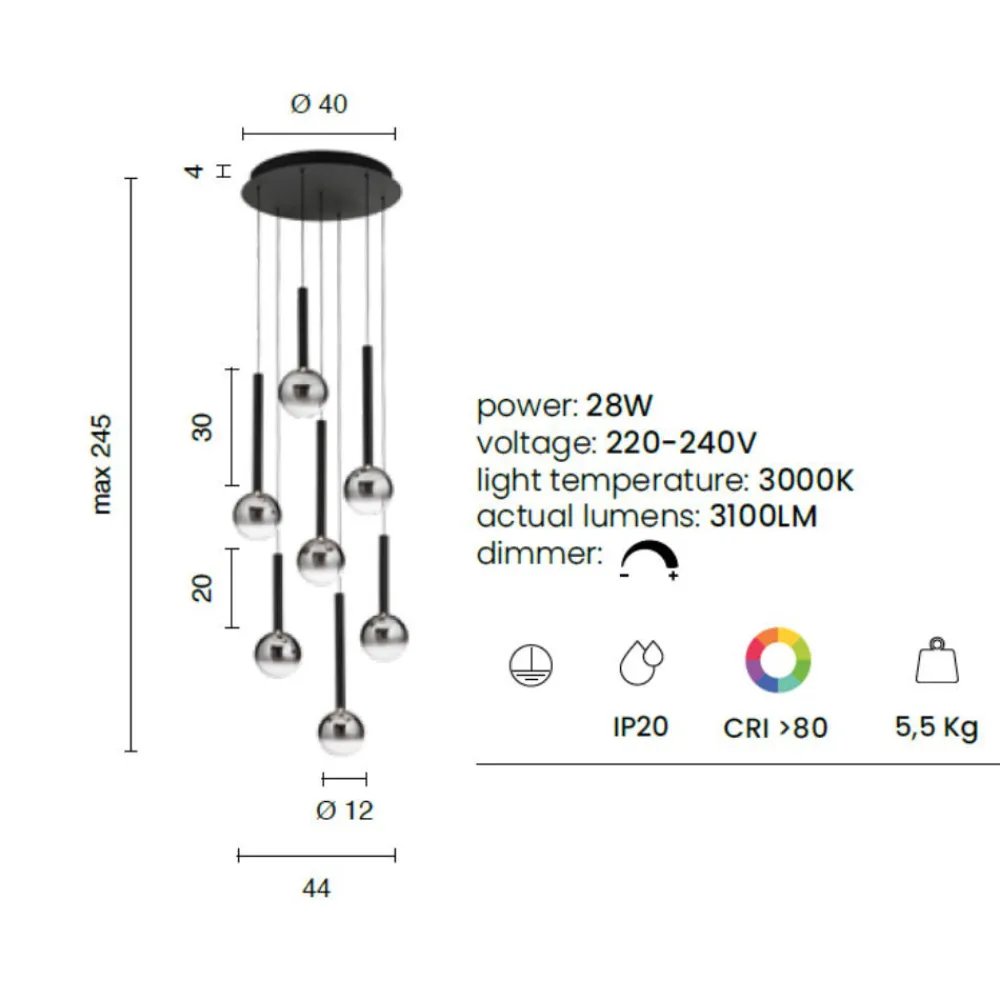 Lampadari Moderni-Ondaluce aura lampadario sospensione 7 luci vetro oro led 3000k dimmerabile