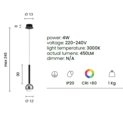 Lampade A Sospensione-Ondaluce aurora lampada nera per cucina led 4w 3000k