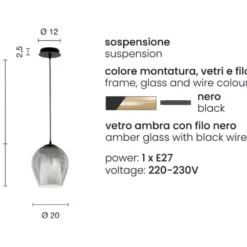 Lampade A Sospensione-Ondaluce bonnie so 1 lampada sospensione vetro trasparente base nero