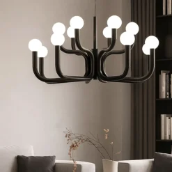 Lampadari Moderni-Ondaluce derby grande lampadario contemporaneo nero sfere vetro bianco