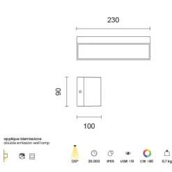 Applique Da Esterno-Ondaluce falco applique grigia per esterni rettangolare led 3000k biemissione ip65