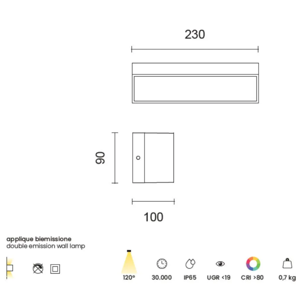 Applique Da Esterno-Ondaluce falco applique grigia per esterni rettangolare led 3000k biemissione ip65
