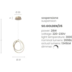 Lampadari Moderni-Ondaluce golden so 35 lampadario moderno oro led 28w 3000k