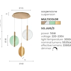 Lampadari Moderni-Ondaluce juis lampadario moderno led 3 luci multicolor