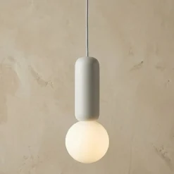 Lampade A Sospensione-Ondaluce lampada a sospensione moderna rock cemento bianco sfera vetro