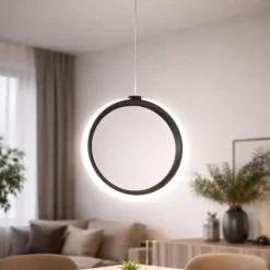 Lampade A Sospensione-Ondaluce lampada a sospensione pinta nera cerchio led 3000k dimmerabile