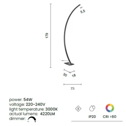 Lampade Da Terra-Ondaluce lampada da terra ad arco tenua oro led 54w 3000k dimmerabile