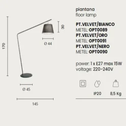 Lampade Da Terra-Ondaluce lampada da terra piantana ad arco nera paralume tessuto