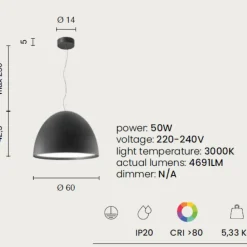 Lampadari Cucina-Ondaluce lampadario da cucina moderna cupola 60cm terra rossa led 50w 3000k
