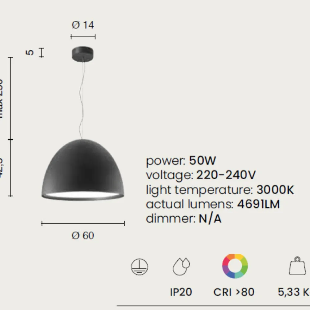 Lampadari Cucina-Ondaluce lampadario da cucina moderna cupola 60cm terra rossa led 50w 3000k