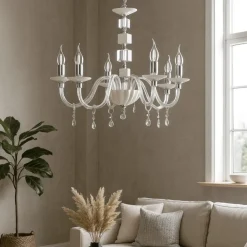 Lampadari Moderni-Ondaluce lampadario livia sei luci vetro bianco e cristalli
