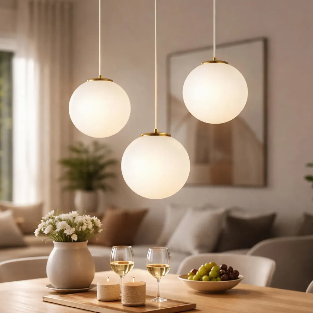Lampadari Moderni-Ondaluce lampadario moderno santos 3 luci led 3000k oro sfere vetro bianco