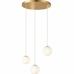 Lampadari Moderni-Ondaluce lampadario moderno santos 3 luci led 3000k oro sfere vetro bianco
