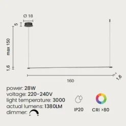 Lampadari Moderni-Ondaluce lampadario moderno genius nero per ufficio led 28w 3000k