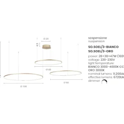 Lampadari Moderni-Ondaluce lampadario moderno soel so 3 oro cerchi led