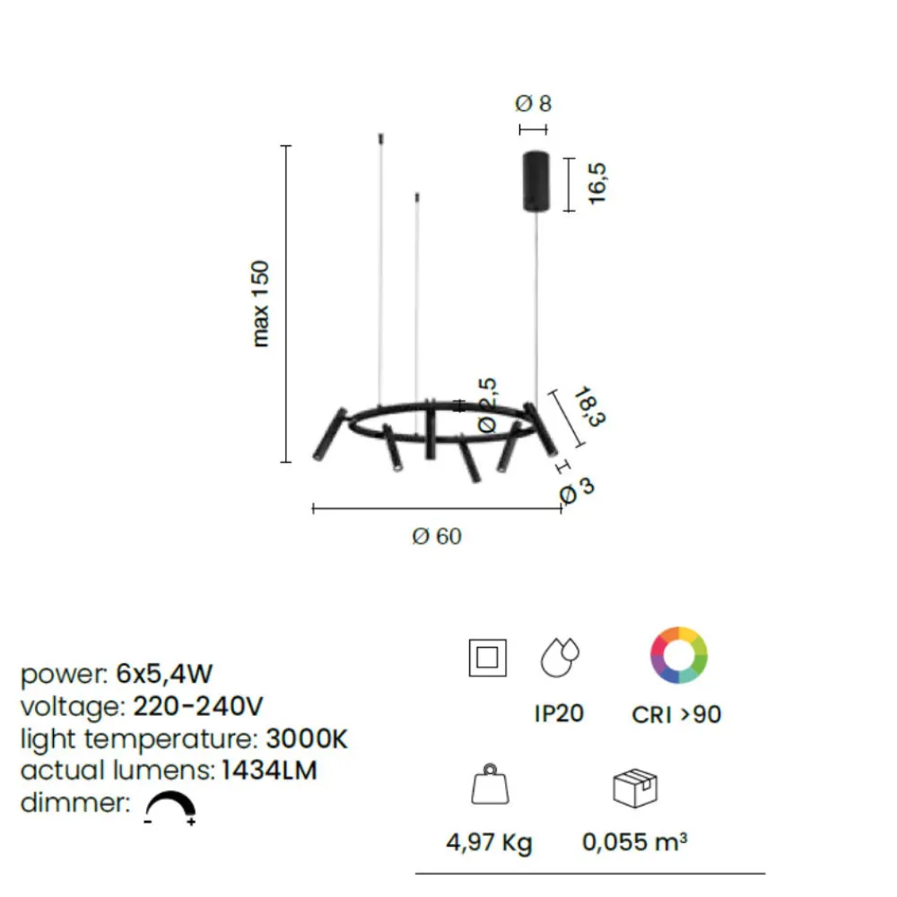 Lampadari Moderni-Ondaluce lampadario moderno teddy 6 luci orientabili tortora led 3000k dimmerabile