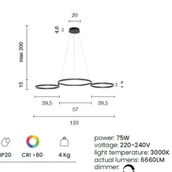 Lampadari Moderni-Ondaluce lampadario sabe bianco 3 anelli led orientabili 3000k dimmerabile