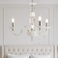 Lampadario Camera Da Letto-Ondaluce lampadario stanza da letto classico vetro cristallo bianco tre luci
