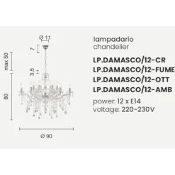 Lampadari Moderni-Ondaluce lp damasco lampadario 12 luci pendenti cristallo