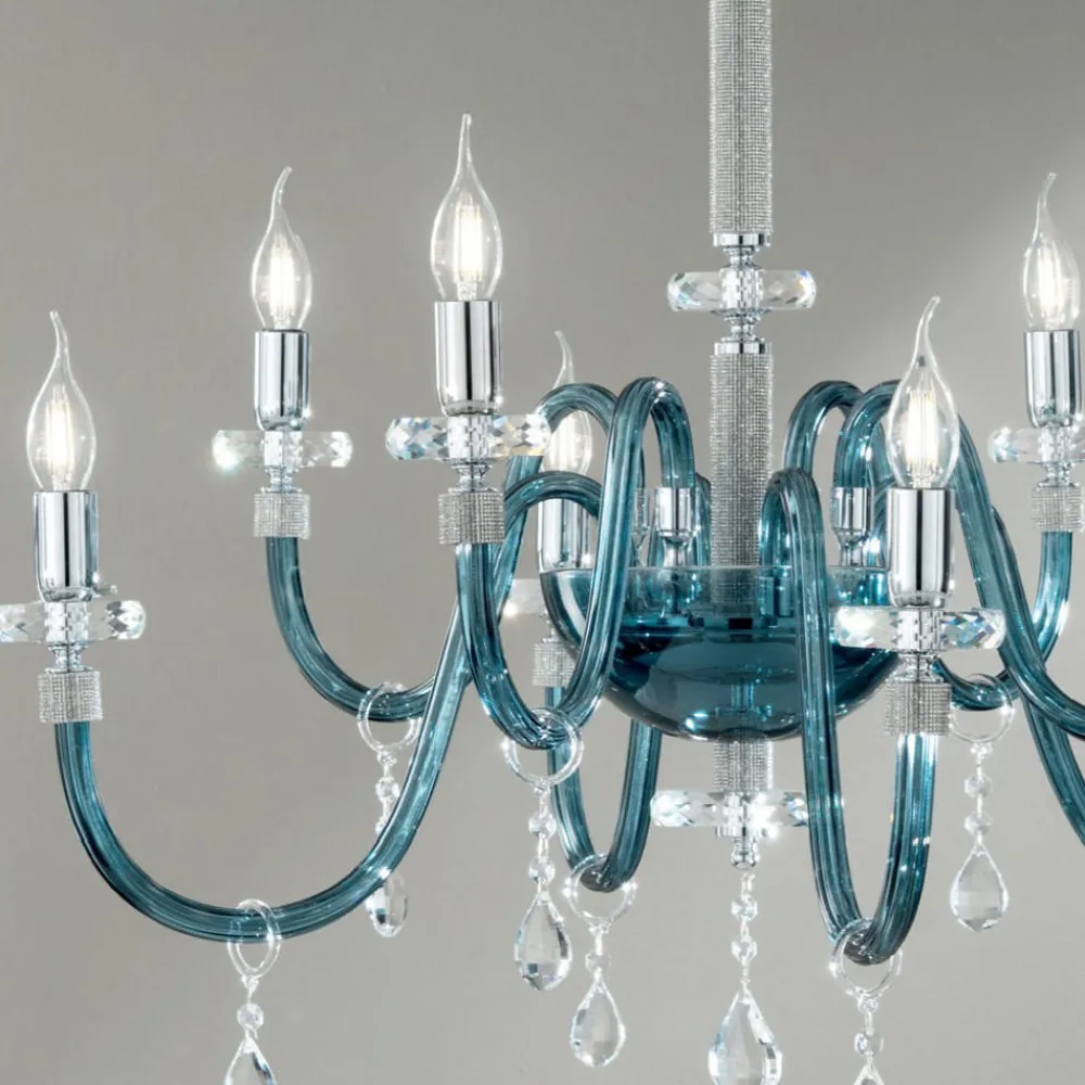 Lampadari Moderni-Ondaluce lp dido lampadario otto bracci cristallo blu ottanio