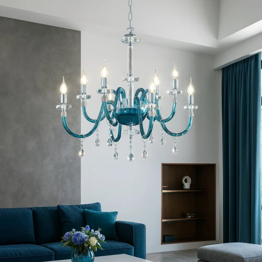 Lampadari Moderni-Ondaluce lp dido lampadario otto bracci cristallo blu ottanio