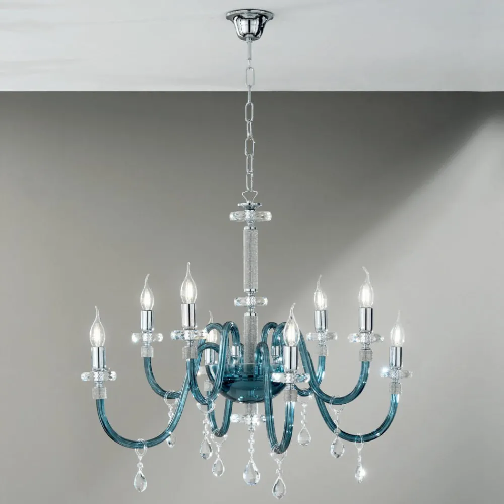 Lampadari Moderni-Ondaluce lp dido lampadario otto bracci cristallo blu ottanio