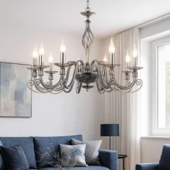 Lampadari Moderni-Ondaluce lp 1306 lampadario contemporaneo 8 bracci vetro grigio fume'