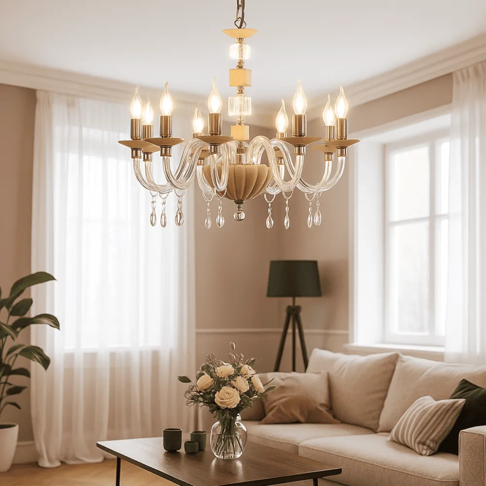 Lampadari Moderni-Ondaluce lp livia lampadario classico 8 bracci vetro dettagli tortora