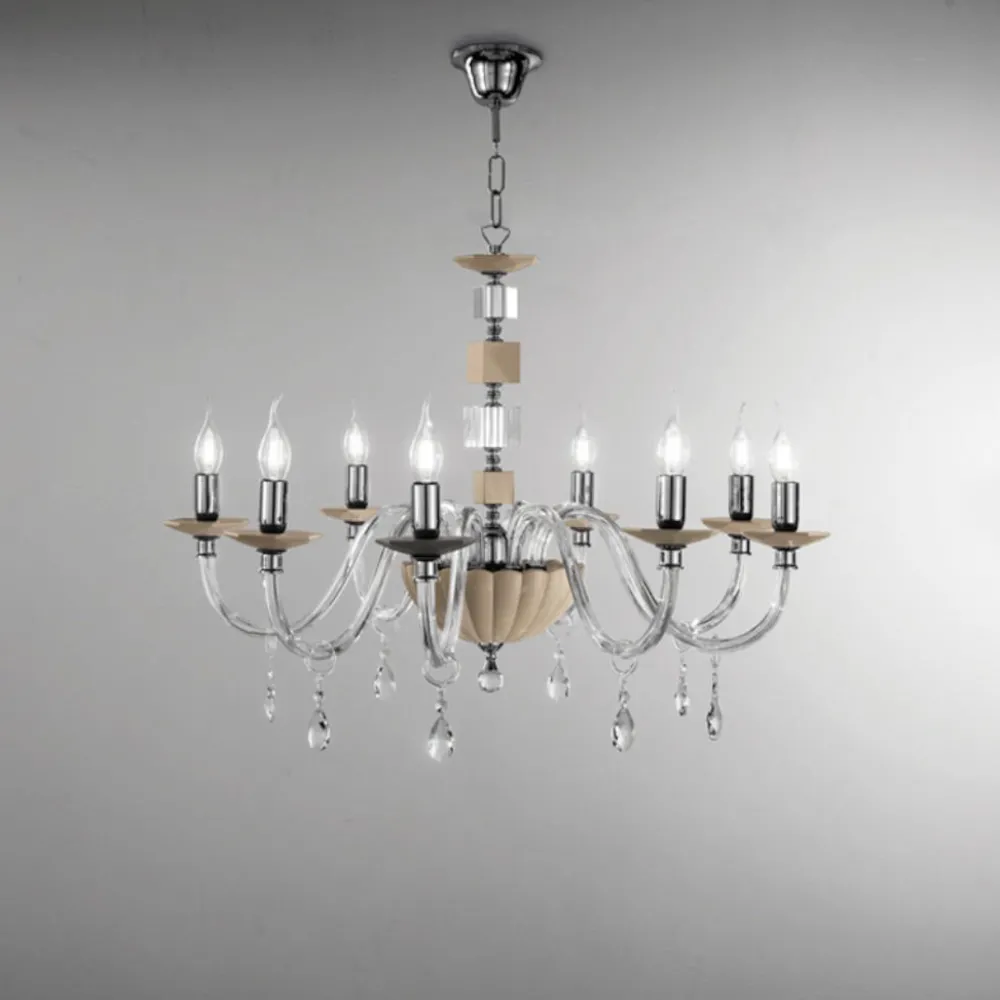 Lampadari Moderni-Ondaluce lp livia lampadario classico 8 bracci vetro dettagli tortora