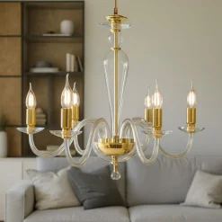 Lampadari Moderni-Ondaluce lp paganini lampadario vetro trasparente finiture oro 6 luci