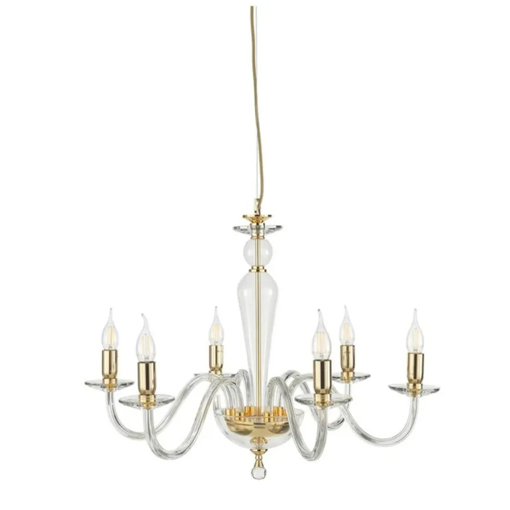 Lampadari Moderni-Ondaluce lp paganini lampadario vetro trasparente finiture oro 6 luci