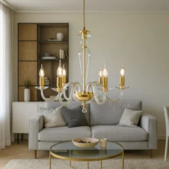 Lampadari Moderni-Ondaluce lp paganini lampadario vetro trasparente finiture oro 6 luci