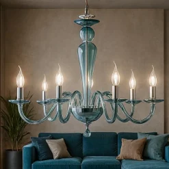 Lampadari Moderni-Ondaluce lp paganini lampadario 6 luci vetri blu ottanio