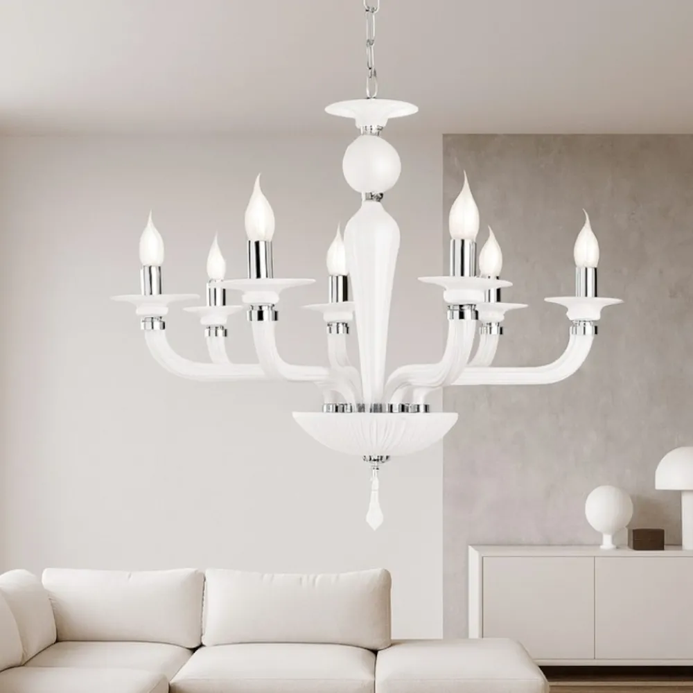 Lampadari Moderni-Ondaluce lp villa lampadario vetro bianco per salotto